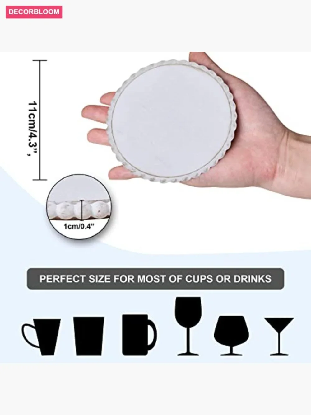 6pk Farmhouse Wooden Coasters with Metal Holder, Handmade Absorbent Cup Coasters